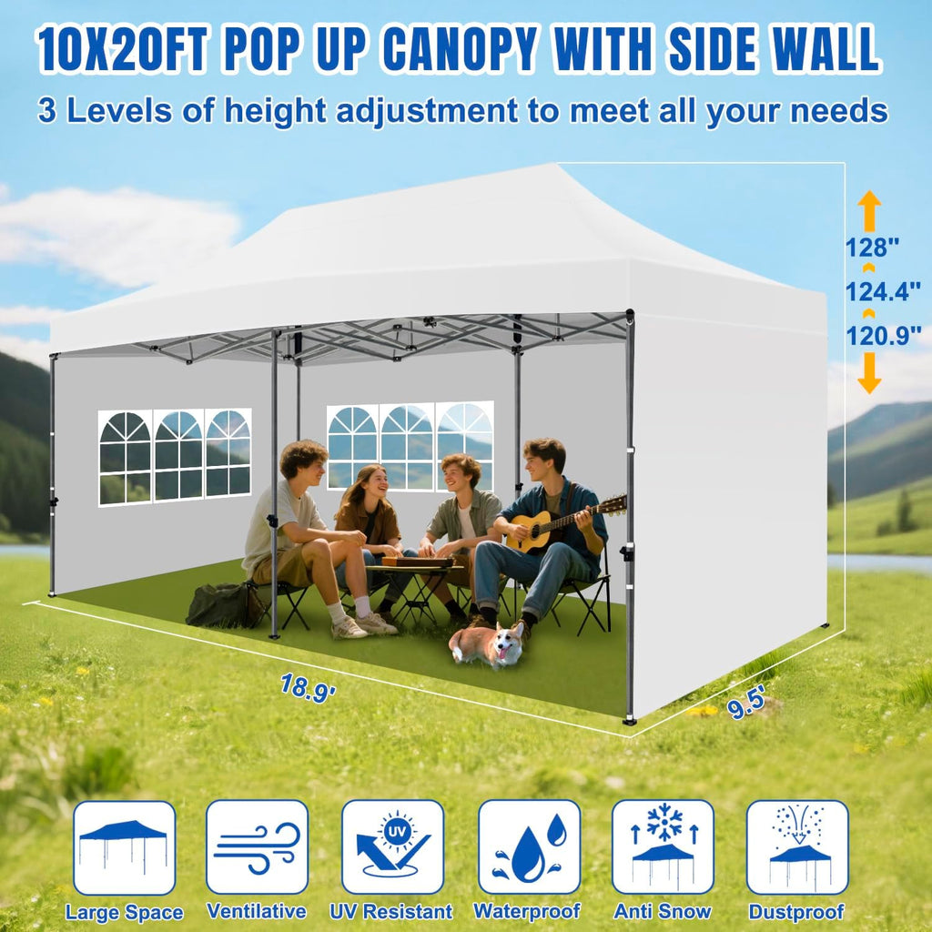 Yesker 10x20 Pop Up Canopy Tent with Sidewalls Instant Outdoor Canopy, Waterproof & UV Protection, Easy Setup Adjustable Height Heavy Duty Shelter Gazebo Tent for Patio Backyard Party Events, White