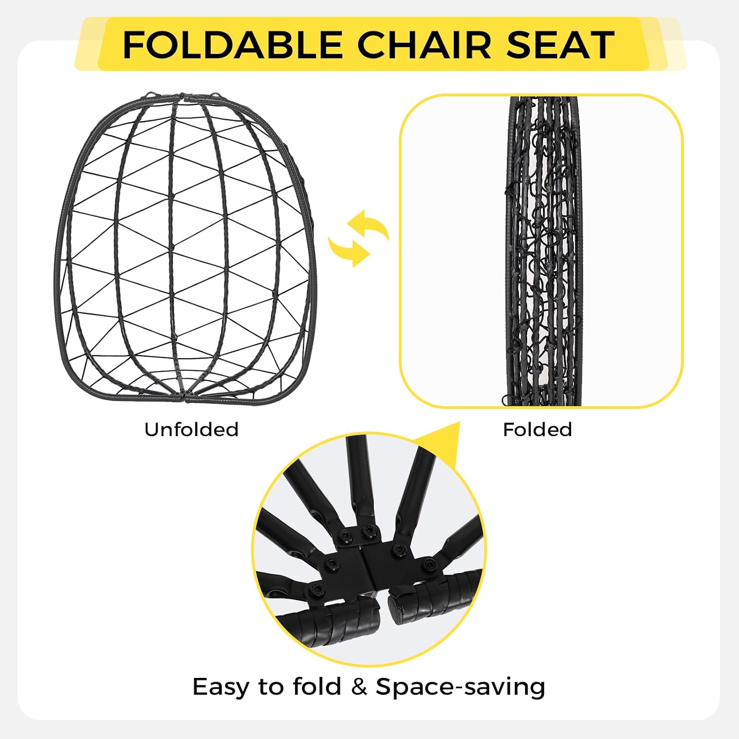 Egg Chair with Stand, Wicker Hanging Chair for Outdoor Patio, Cushioned Hammock Swing for Bedroom Garden Indoor/Outdoor, Double-Zipper Structure Hanging Egg Chair (White and Beige)