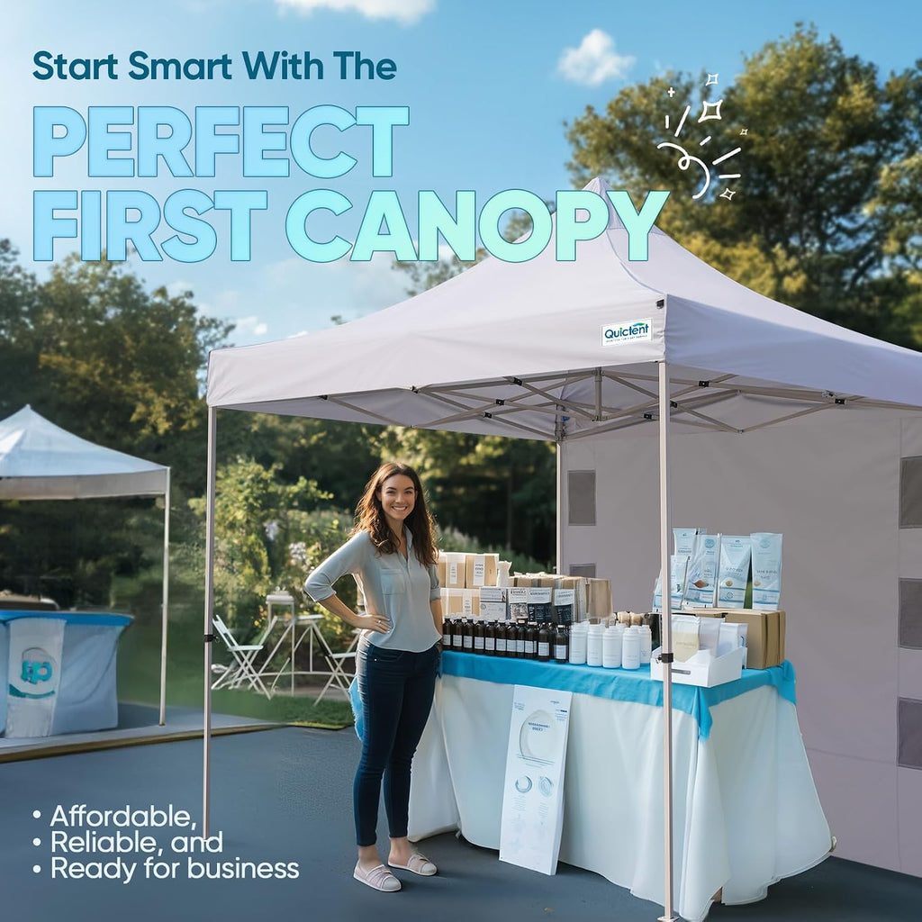 Quictent 10x10 Heavy Duty Pop up Canopy Tent, Easy up Commercial Instant Shelter with Wheeled Bag for Outdoor, Parties, Markets, Camping, 500D Silver Coated UPF 50+ Sun Shield