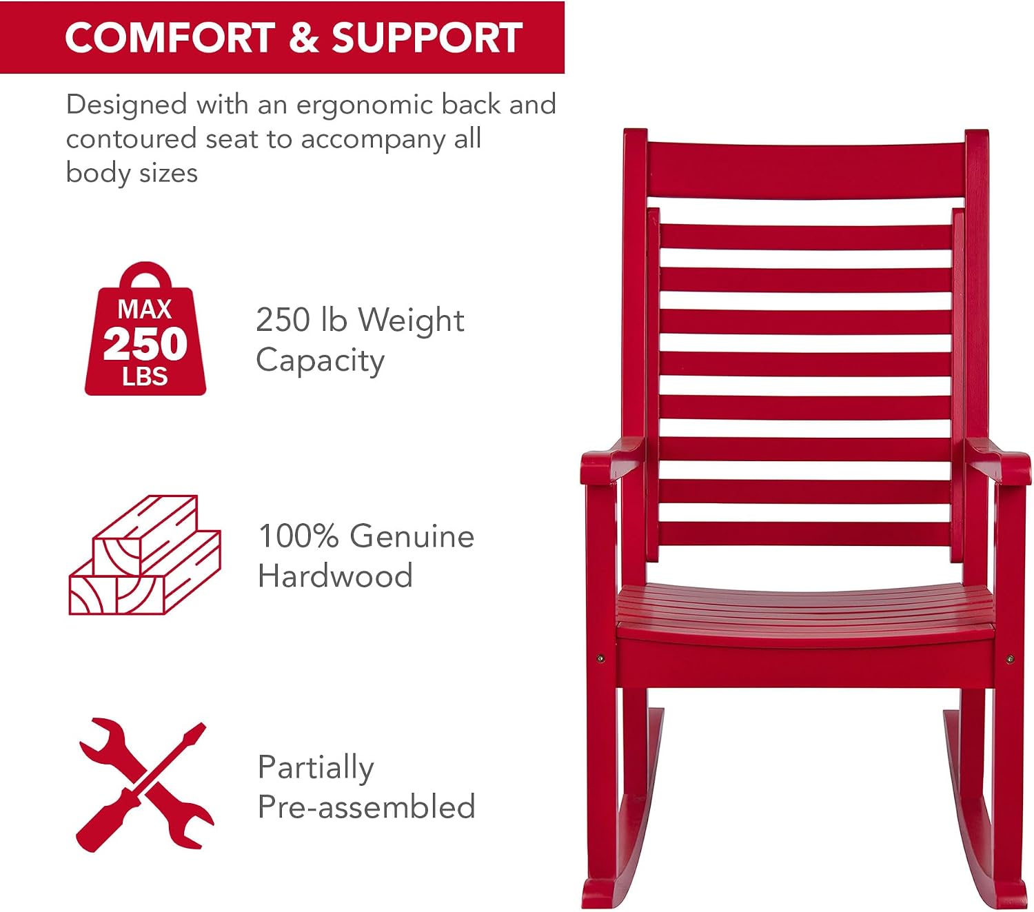 Modern Wood Rocking Chair, Classic Red