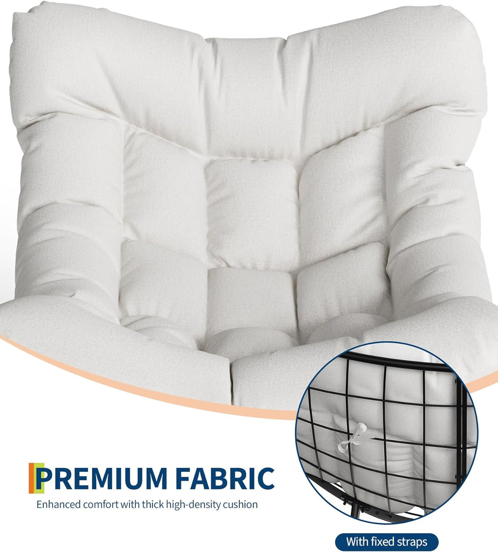 GarveeLife Outdoor Papasan Rocking Chair, Oversized Rocking Chair with Sturdy Metal Frame, Patio Egg Rocker for Balcony Backyard Porch Bedroom, White