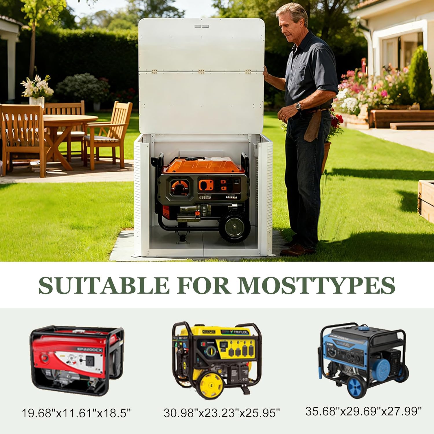 Hudson Generator Box, SD Aluminum Generator Enclosure with Ventilation, Heat Dissipation & Reduce Noise, Accommodates The Maximum Size of 39.4'x32'x31.7', White