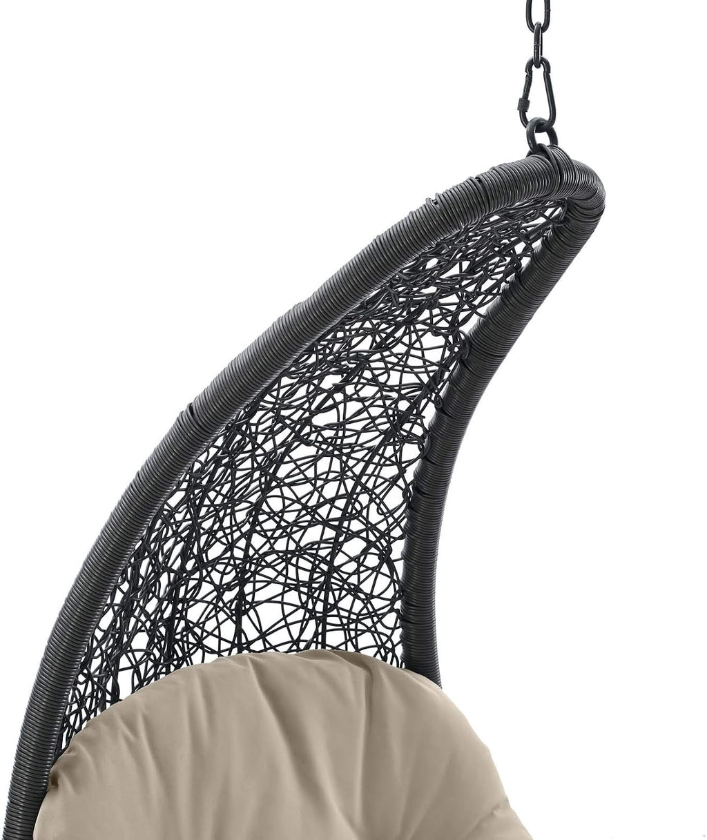 Modway Landscape Wicker Rattan Outdoor Patio Porch Chaise Lounge Hanging Swing Chair in Light Gray, Beige