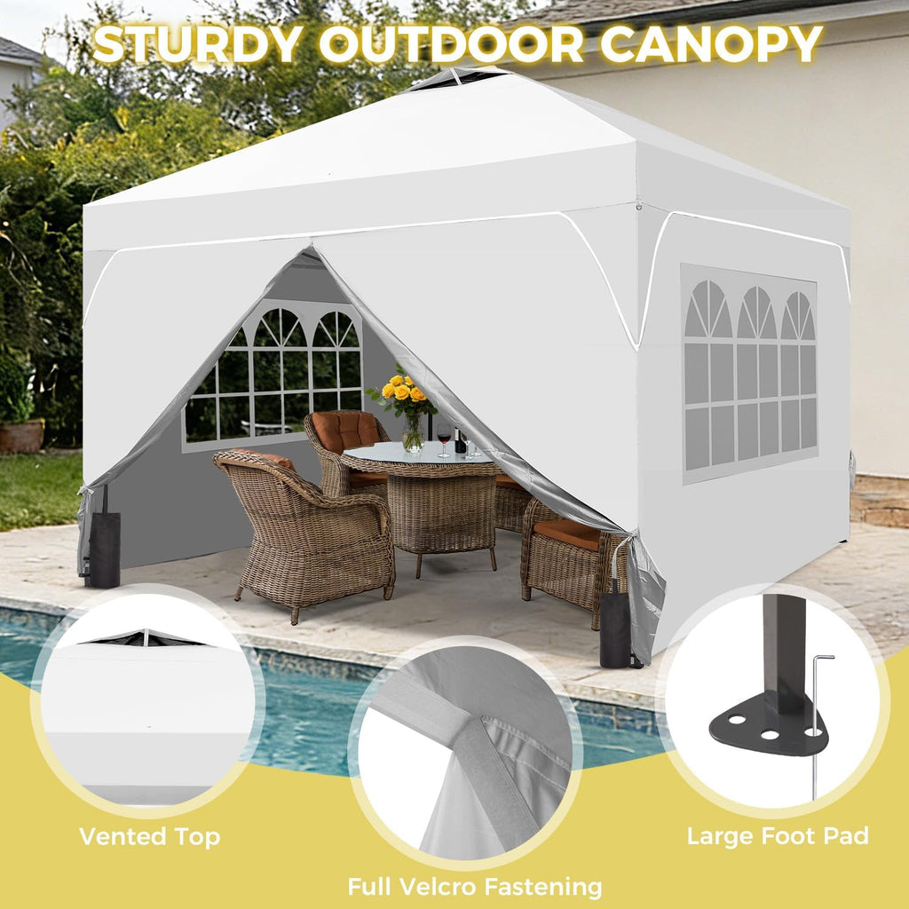 8x8 FT Pop Up Canopy with 1-Button Push, 4 Removable Sidewalls, Sandbags, Instant Canopy Tent for Outdoor Events