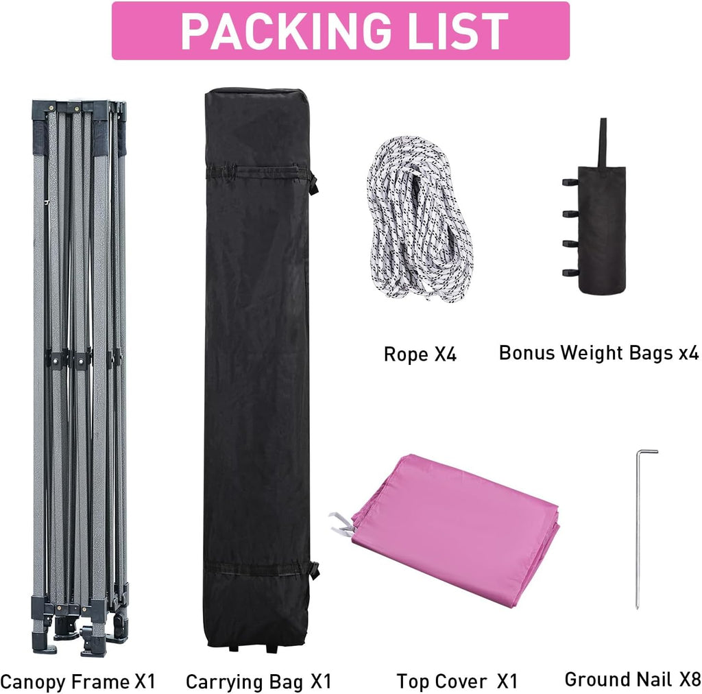 GDY 10x10 Ft Steeple Outdoor Pop Up Canopy Tent, Commercial Portable Instant Folding Gazebos, Patio Canopies with Wheel Bag, Pink.