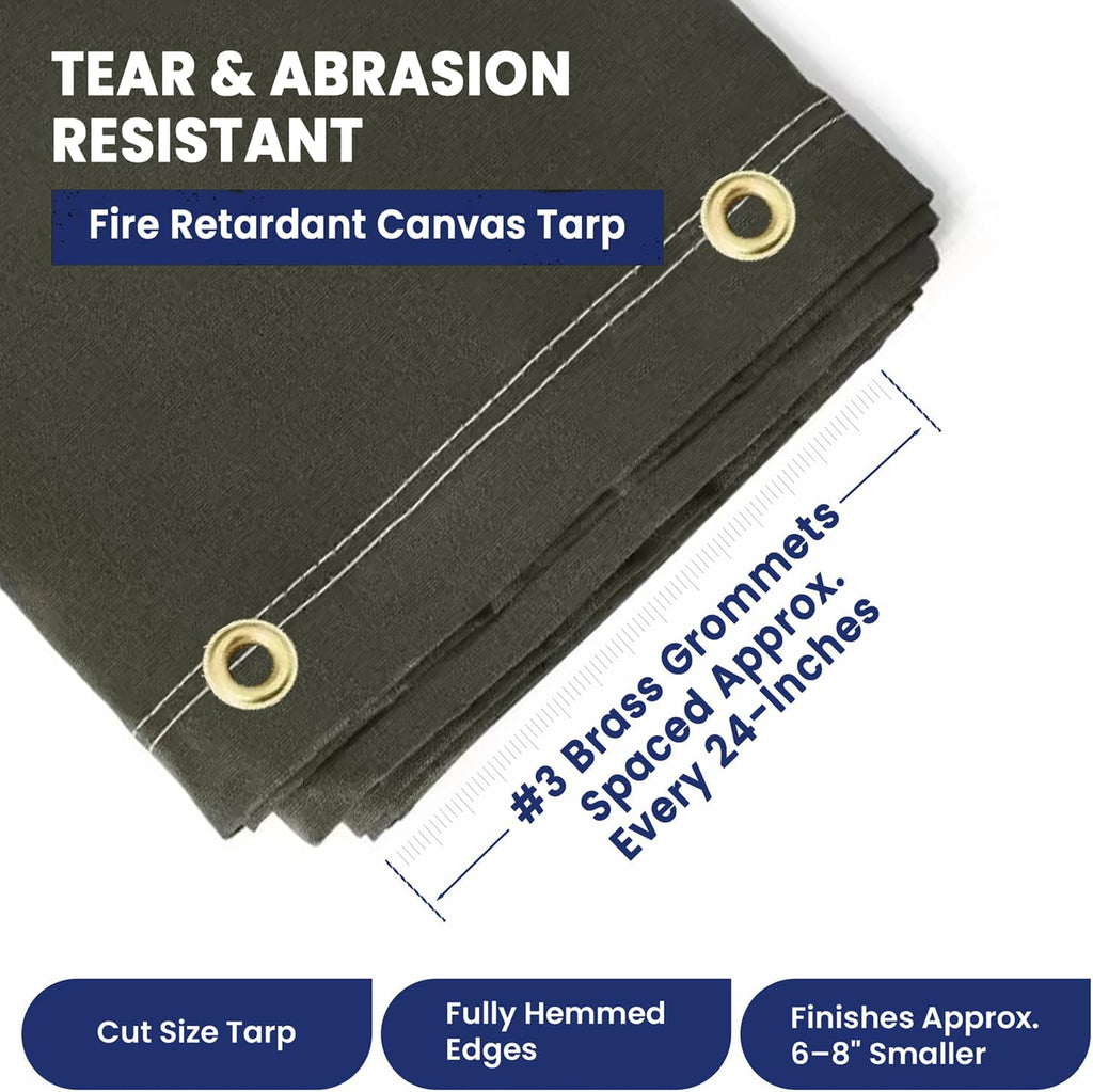 Tarps Now 10x12 Ft Fire Retardant Canvas Tarp with Brass Grommets - 27 Mil Industrial Grade Heavy Duty Tarp for Camping, Construction, Residential, and Agriculture - 16oz, Olive Drab