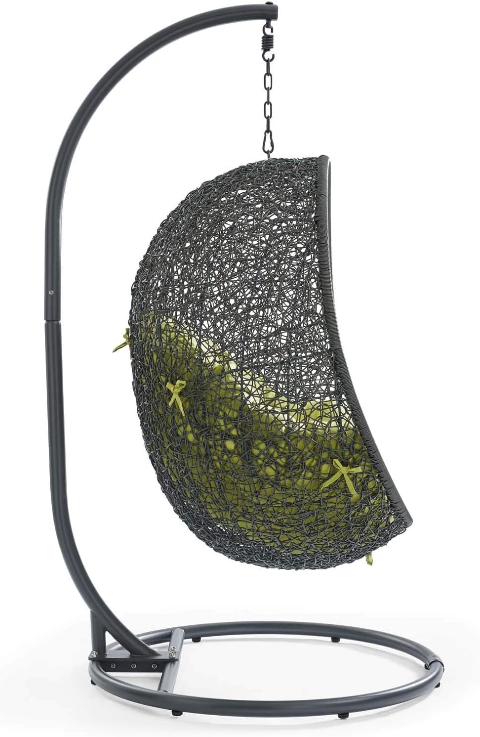 Modway Hide Wicker Rattan Outdoor Patio Porch Lounge Egg Swing Chair Set with Stand in Gray Peridot