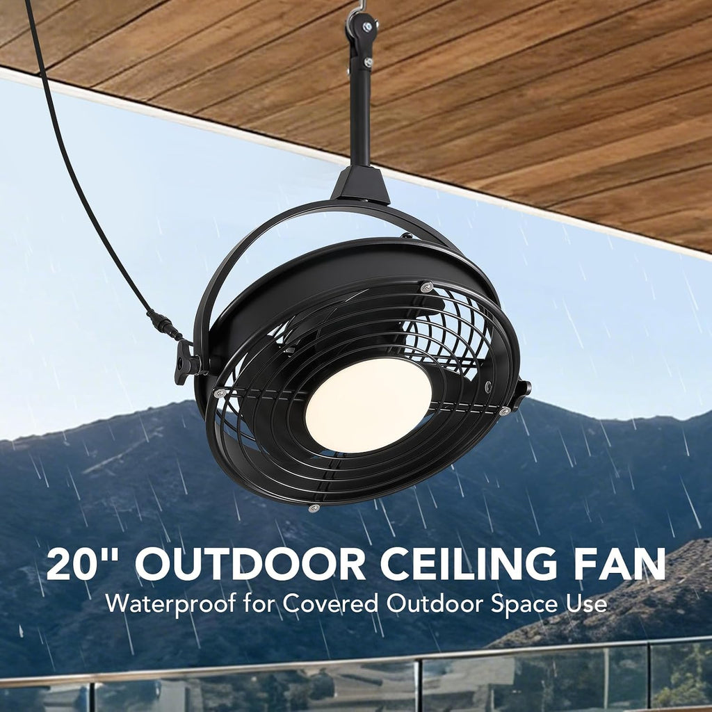 20' Outdoor Ceiling Fan with Lights, Waterproof Gazebo Hanging Fan with Remote Control, Plug in Caged Ceiling Fan with 3CCT Dimmable 6-Speeds for Patio Porch Pergola