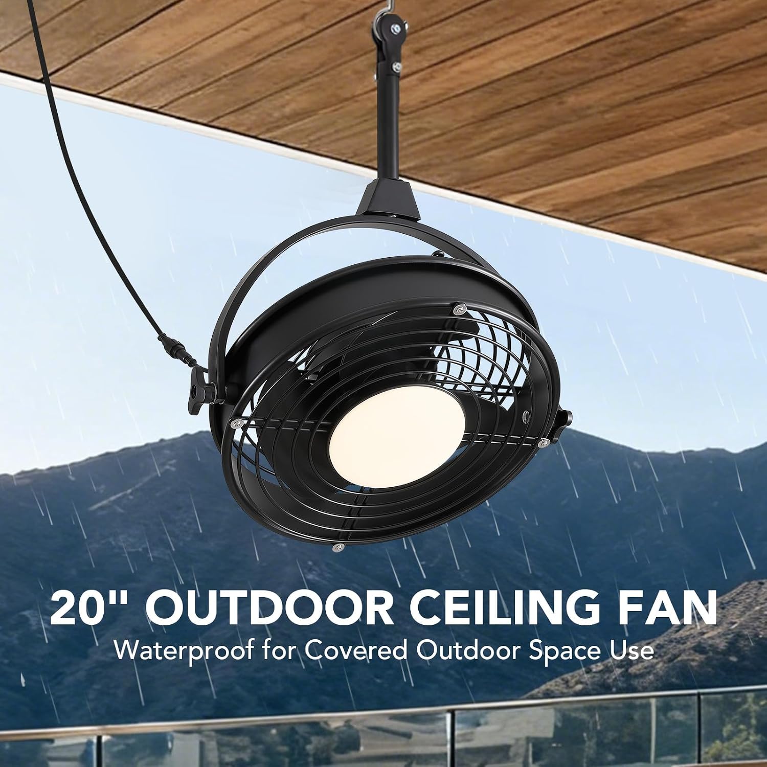 20' Outdoor Ceiling Fan with Lights, Waterproof Gazebo Hanging Fan with Remote Control, Plug in Caged Ceiling Fan with 3CCT Dimmable 6-Speeds for Patio Porch Pergola