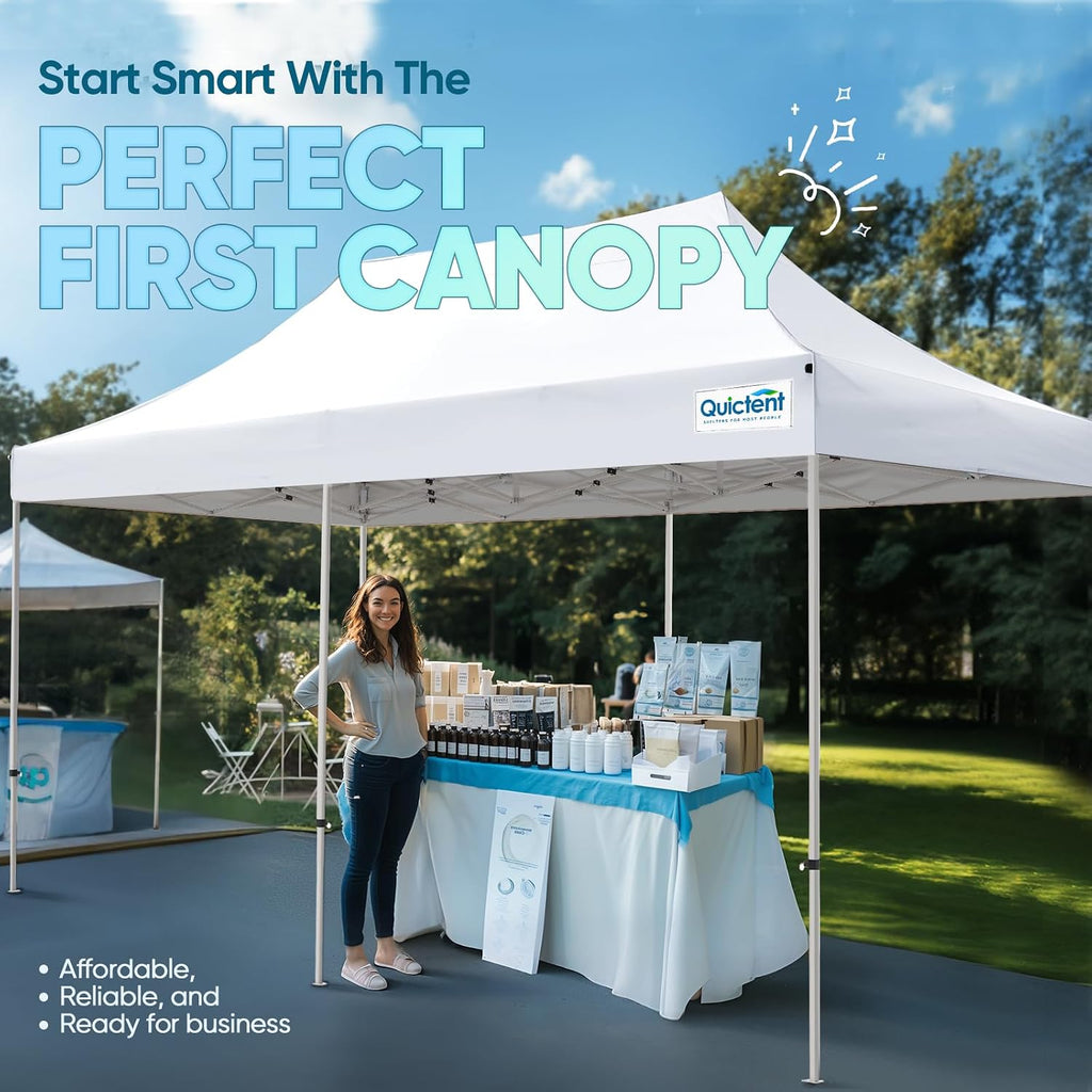 Quictent 10x20 Heavy Duty Pop up Canopy Tent, Easy up Commercial Instant Shelter with Wheeled Bag for Outdoor, Parties, Markets, Camping, 500D Silver Coated UPF 50+ Sun Shield