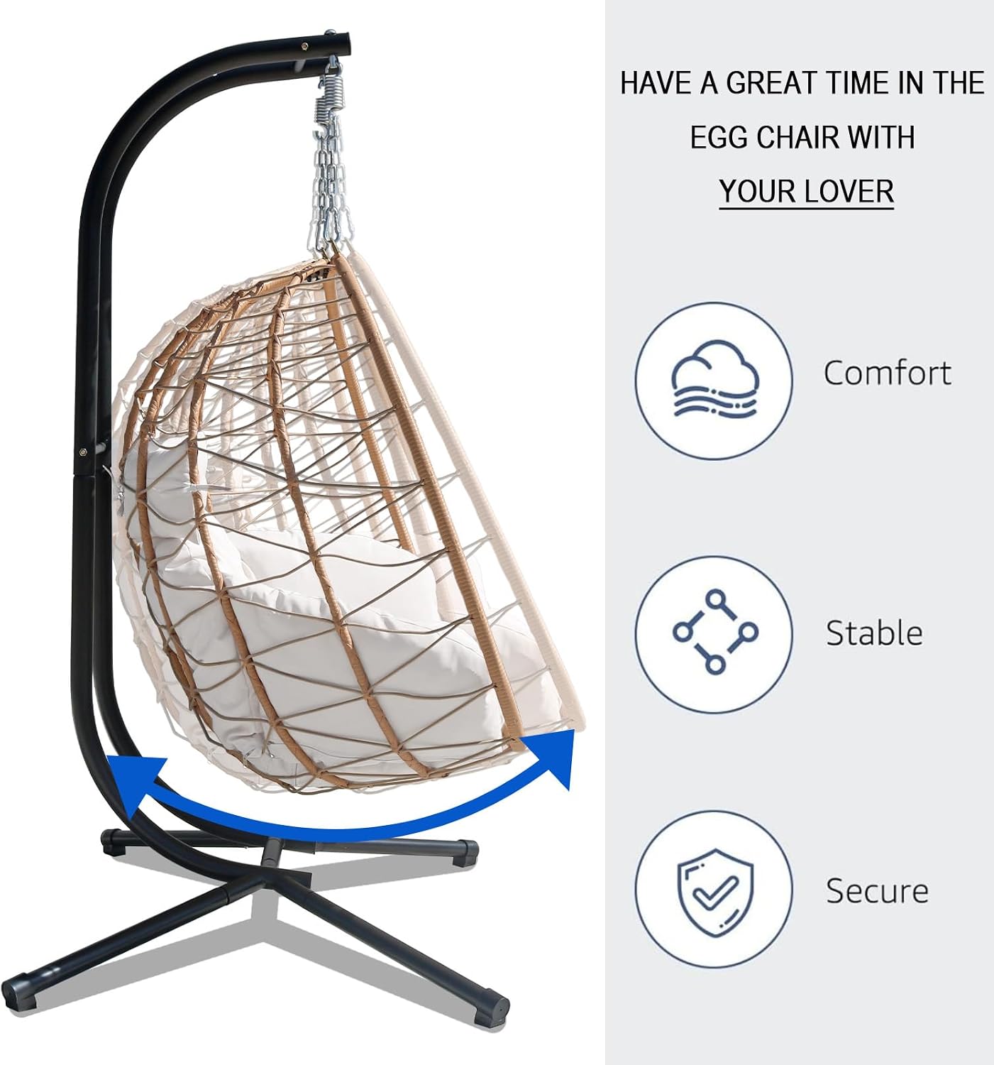 Double Hammock Egg Chair 2 Person Egg Chair Indoor Outdoor Swing with Stand Patio Wicker Hanging Chair Widened and Enlarged for Balcony Bedroom Porch Adults Kids