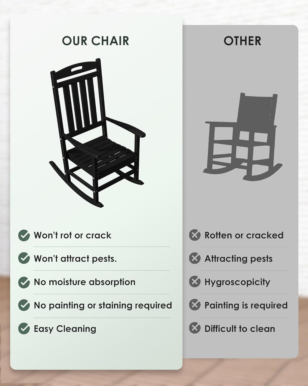 Outdoor Rocking Chair Set of 6, All-Weather Resistant Poly Lumber Rocker Chair Outdoor, High Back Plastic Patio Rocking Chairs for Outside Porch Rocker Garden Lawn, Black