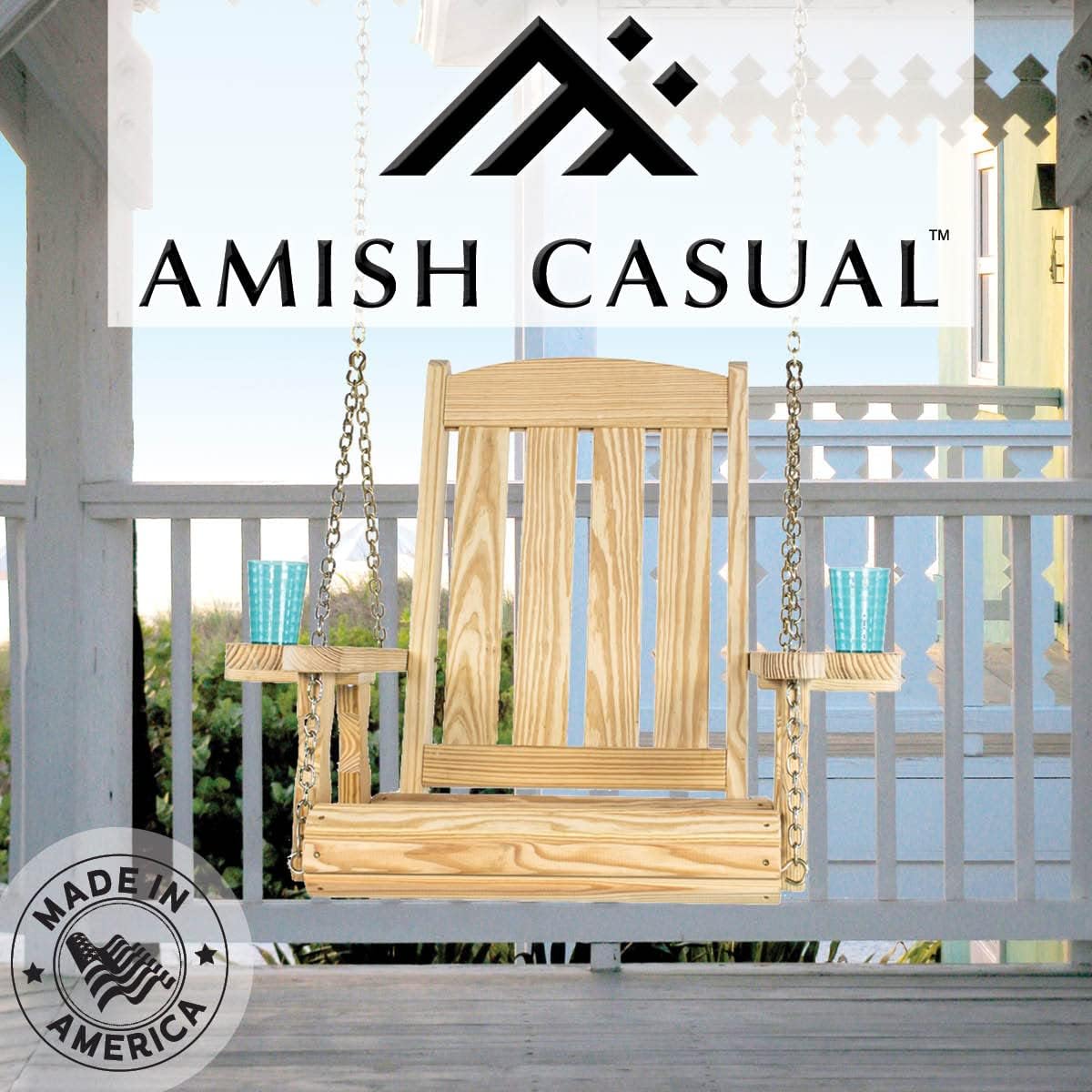 Amish Casual Heavy Duty Mission Pressure Treated Swing Chair with Cupholders (Unfinished)