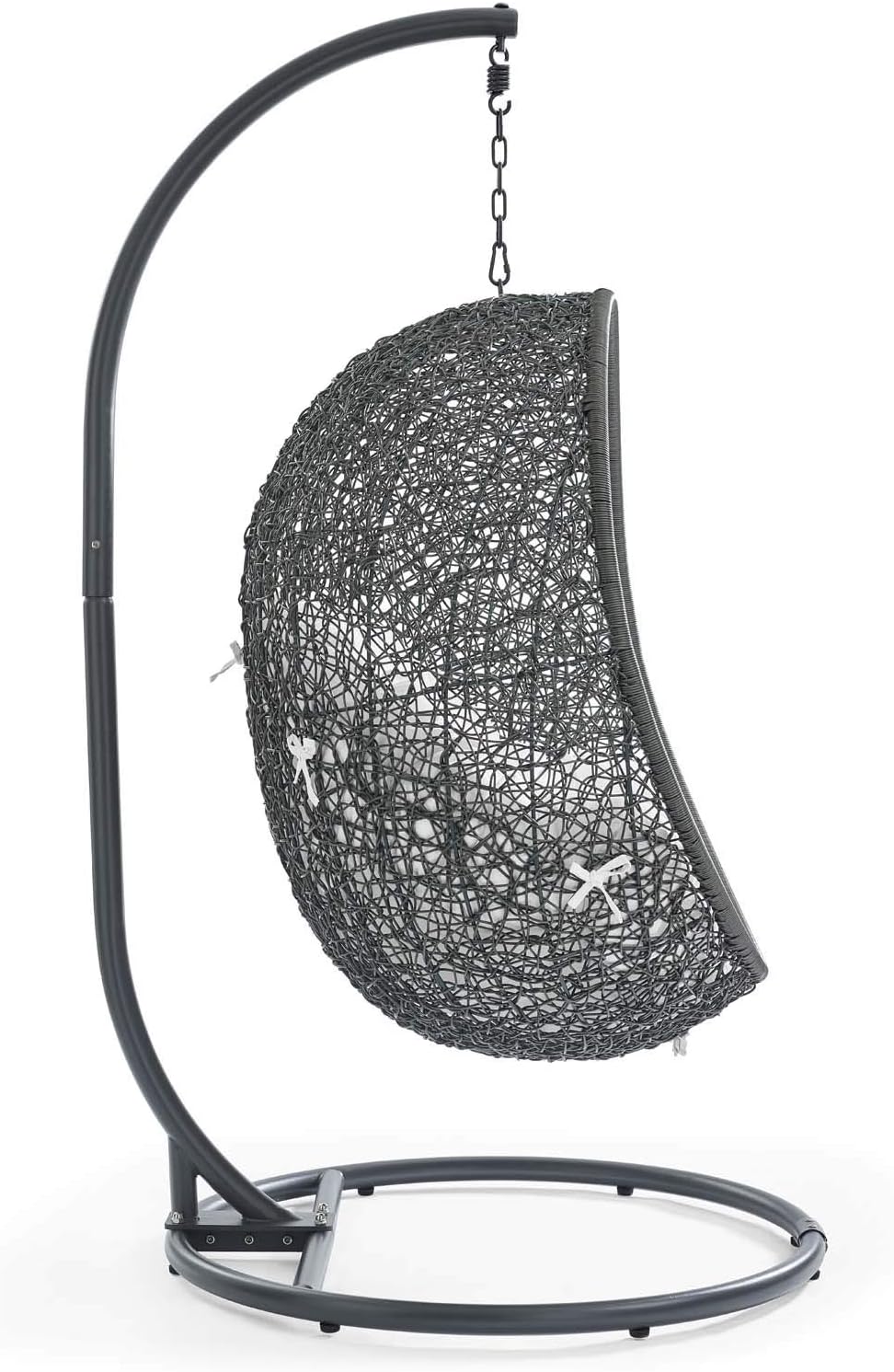 Modway Hide Wicker Rattan Outdoor Patio Porch Lounge Egg Swing Chair Set with Stand in Gray White