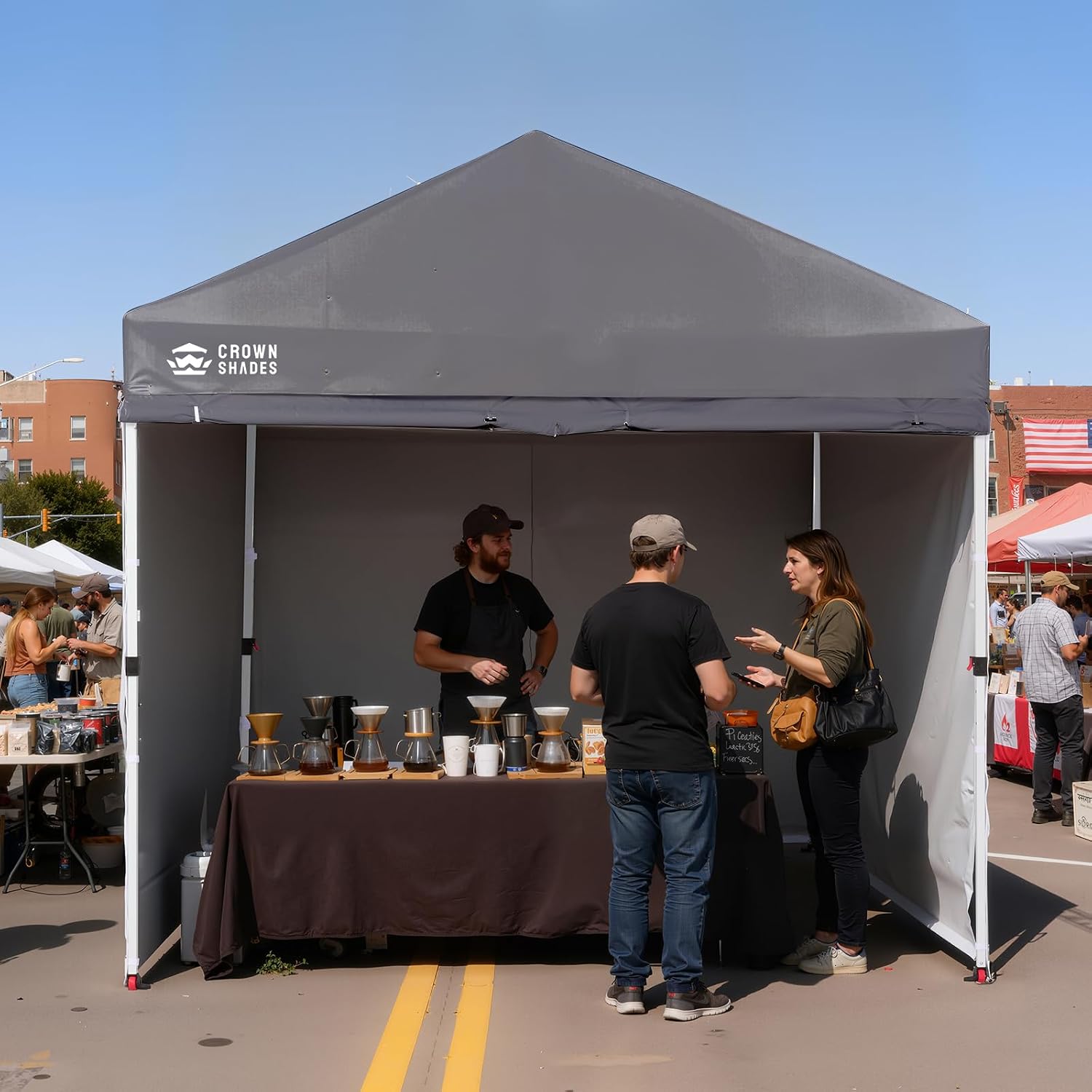 CROWN SHADES 10X10 Commercial Instant Canopy Pop Up Tent with Center Lock, 300D Fabric, 4 Sidewalls, Sto'N Go Bag, Grey