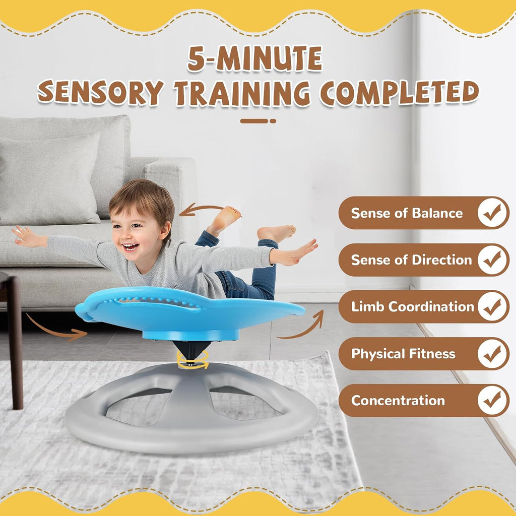 Zhenx Spinning Chair for Autistic Kids with Handles - 220LBS Capacity Sensory Swivel Seat - Sensory Toy for Teens with ADHD/Autism - Sit and Spin Calming Gift to Improve Focus & Body Balance (Blue)