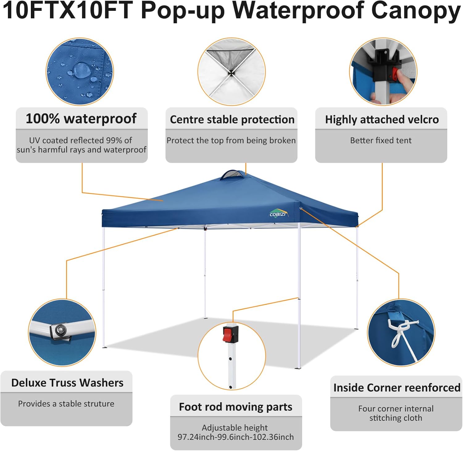 COBlZI 10x10 Pop Up Canopy Tent with 4 Removable Sidewalls，Waterproof Commercial Easy Adjustable Gazebo Tent with Air Vent, 4 Sandbags，4 Stakes & 8 Ropes（Tents for Party/Exhibition,Blue