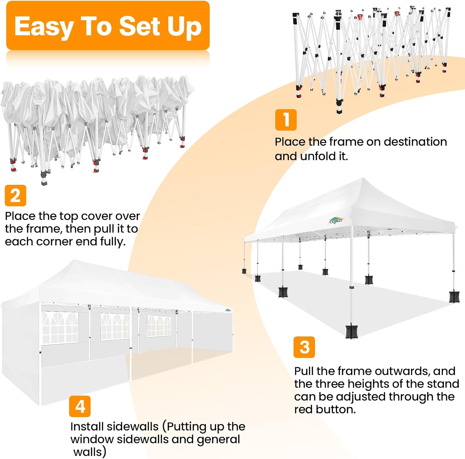COBIZI 10x30 Pop up Canopy with 8 Removable Sidewalls & 4 Sandbags, Party Tents for Wedding, Commercials, Waterproof and Instant Shelter UV50+ Outdoor Gazebos Tent with Roller Bag & 5 Sidewalls
