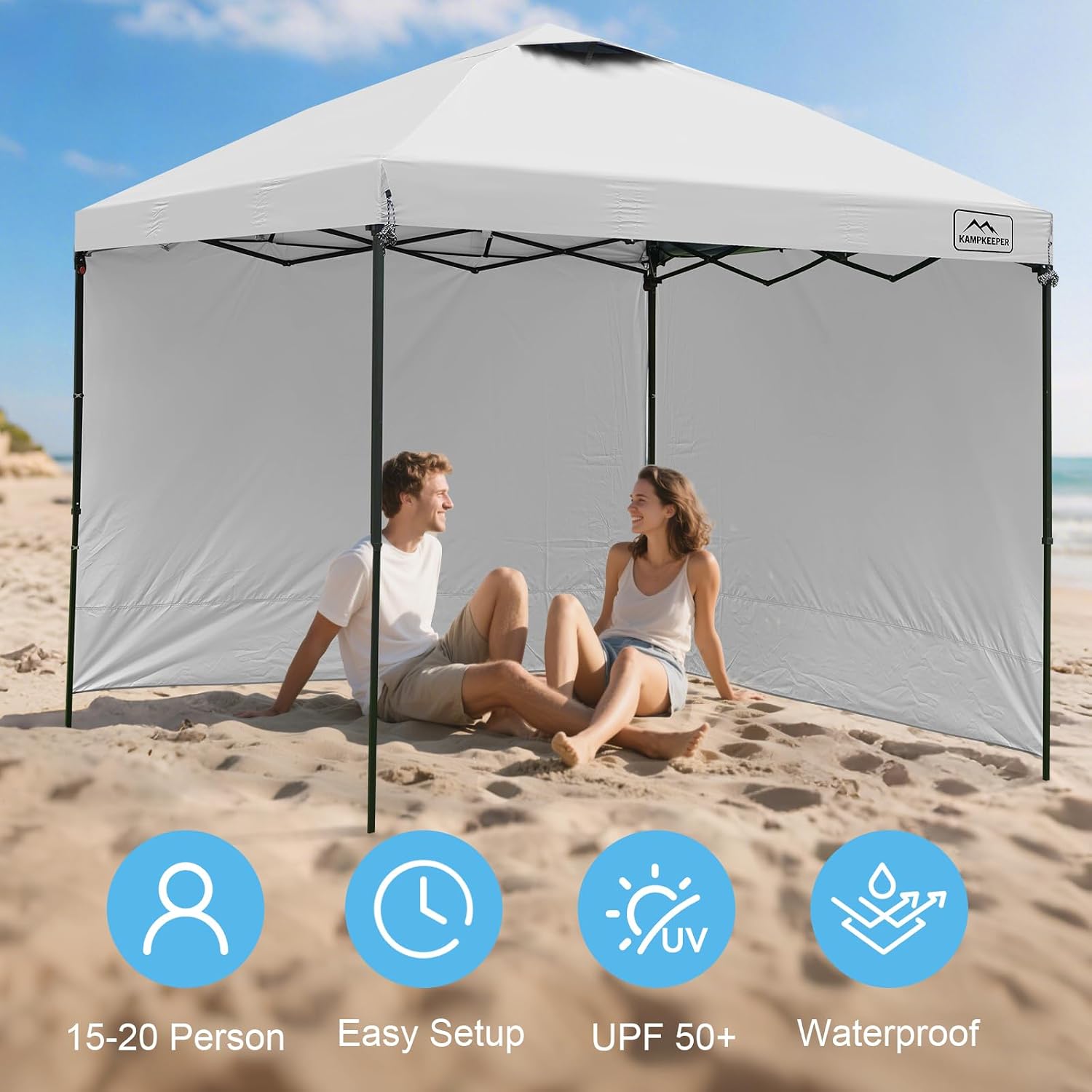 KAMPKEEPER 10x10 Easy Pop Up Canopy Tent with Sidewalls, Instant Outdoor Shade Shelter with Removable 10FT Sun Walls, Quick Setup Waterproof and UV-Resistant for Patio (White, 10x10FT with 2 sidewall)