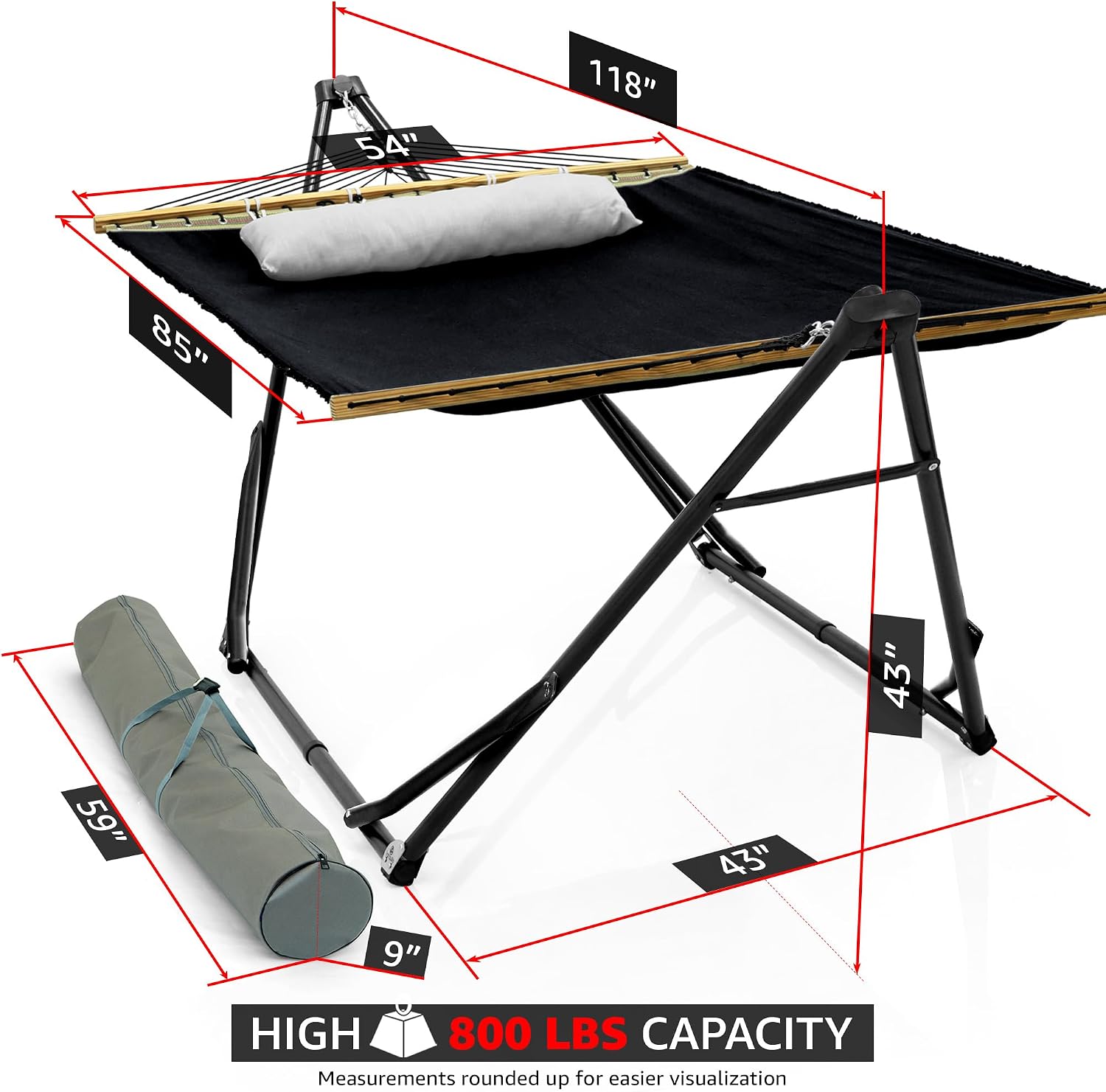 Tranquillo Unity Signature Steel Hammock Stand – 800 lbs Heavy-Duty Frame with Smooth, Noiseless Swing, Pre-Assembled for Quick Setup, Perfect for Indoor & Outdoor Relaxation; Black