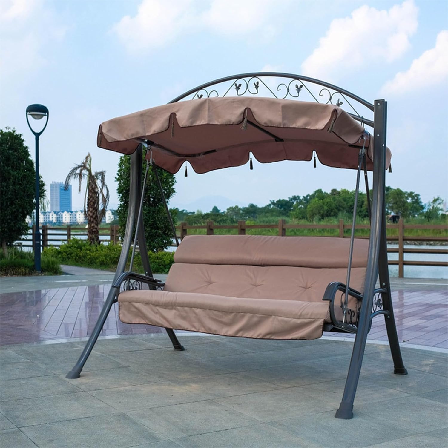 Outdoor Courtyard Porch Swing Iron Swing Hanging Chair Rocking Chair Hammock Swing Chair Suitable for Garden Poolside (