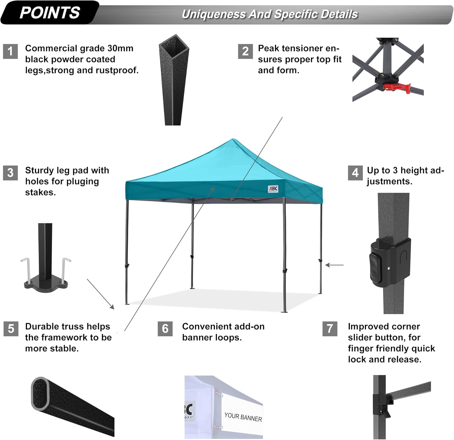 ABCCANOPY Patio Pop Up Canopy Tent 10x10 Commercial-Series (Turquoise)