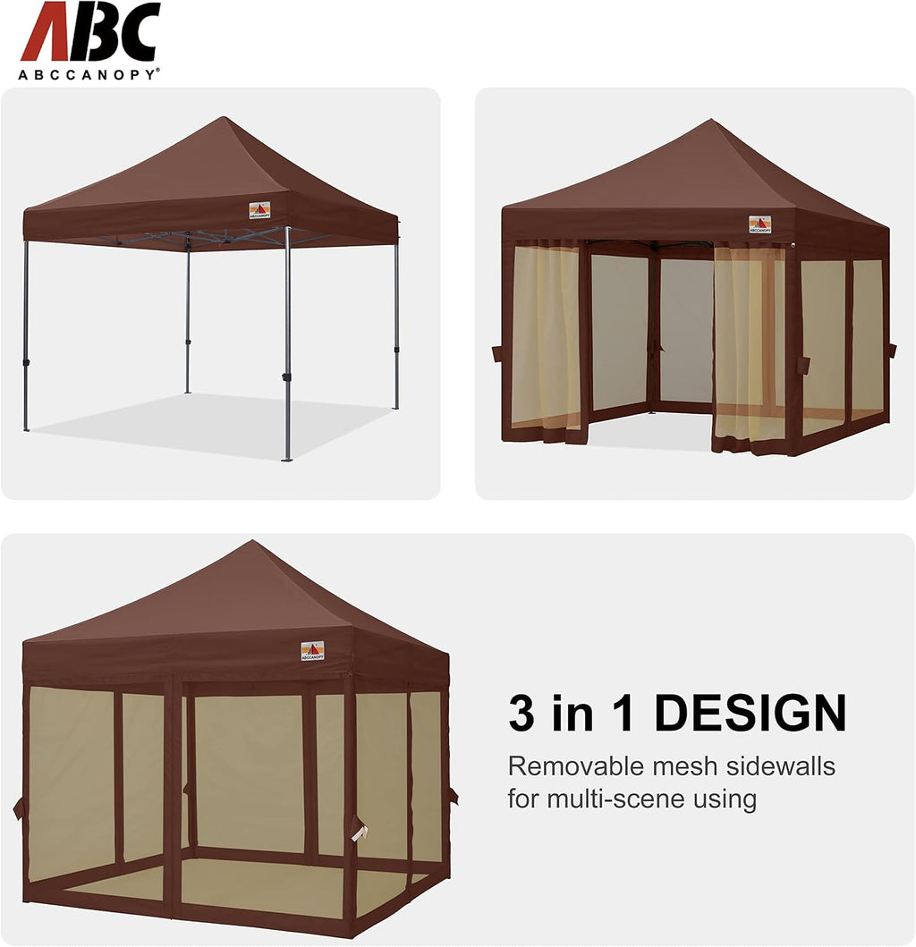 ABCCANOPY 10x10 Easy Pop Up Gazebo Canopy Tent Instant Outdoor Screen House with Netting Walls, Brown