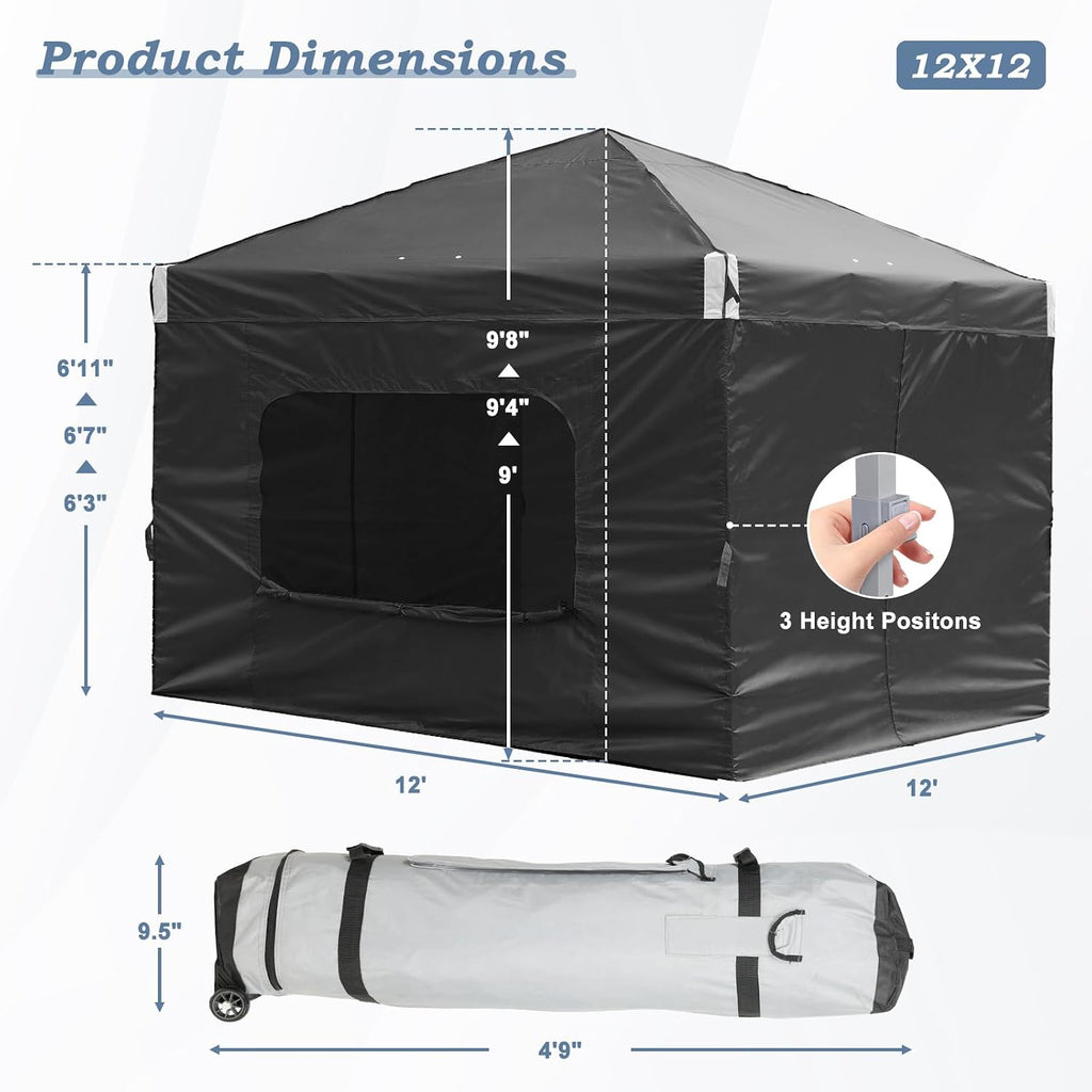 Aoodor 10x10 FT Pop-Up Canopy Tent with Roller Bag and Curtain - Portable Instant Shade, Sturdy Iron Frame, Water-Resistant 210D Oxford Fabric, UV Protection, Ideal for Camping and Outdoor Events