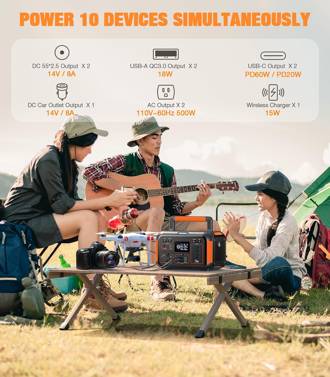 GRECELL Solar Generator 500W Portable Power Station 444Wh Solar Powered Generator 110V (1000W Peak) Pure Sine Wave AC Outlet PD 60W Fast Charge for Camping Outdoor Home Use Emergency Backup Trip RV
