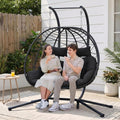 Easyego 2-Person Wicker Hanging Egg Chair with Stand- 700 lb Capacity, Indoor/Outdoor Double Egg Swing Hammock Chair for Patio, Garden, Porch, Living Room, Bedroom-Dark Grey