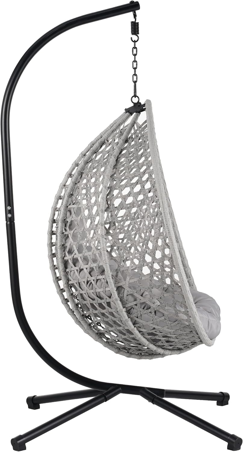 Merax Egg Hanging Chair with Stand, Indoor/Outdoor Swinging Wicker Hammock Chair for Patio, Garden, or Living Room