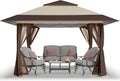 CROWN SHADES 11x11 Pop Up Gazebo, Patented One Push Outoor Canopy Tent with Wheeled STO-N-Go Cover Bag, Pop Up Canopy with Netting for Patio, Backyard (11x11, Beige & Coffee)