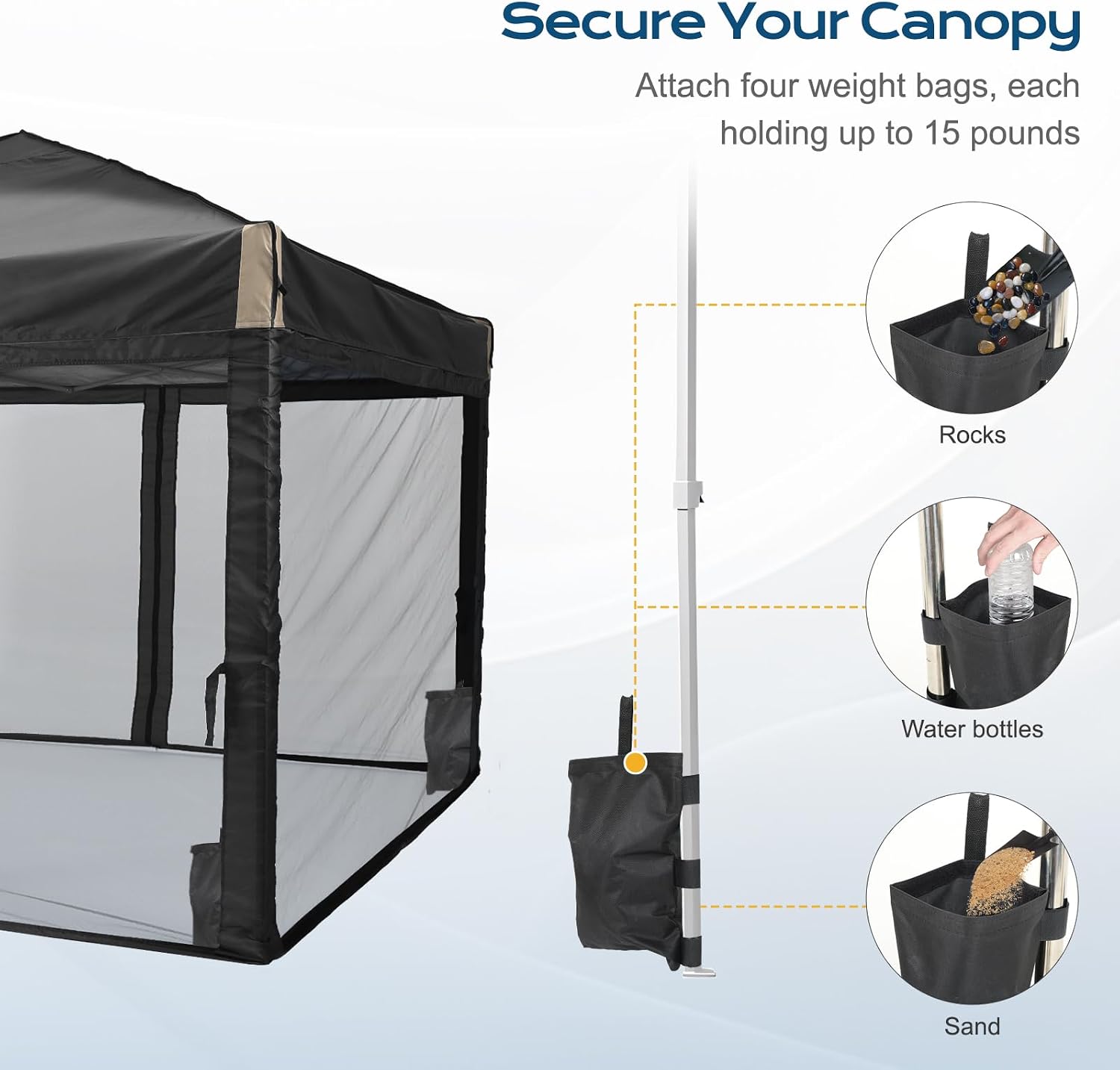 Aoodor 10x10 Ft Pop Up Canopy Tent with Netting, Water-Resistant 210D Oxford Fabric Shade, Easy Assembly Commercial Gazebo with Wheeled Carry Bag & 4 Sand Bags for Camping, Party, Black