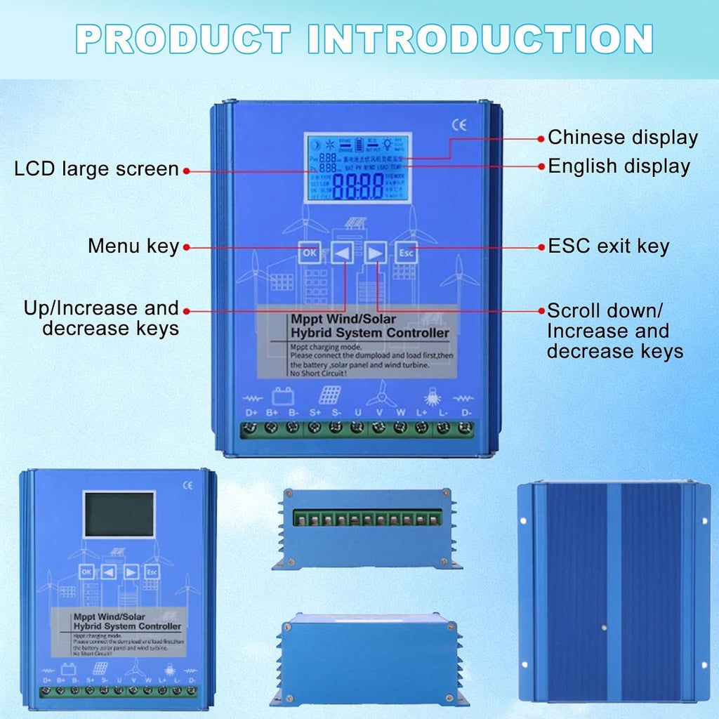 15000W Wind Solar Hybrid Charge Controller - 24V/48V Auto, MPPT Boost Charge Regulator with LCD Display and Dump Load ,24V/48V