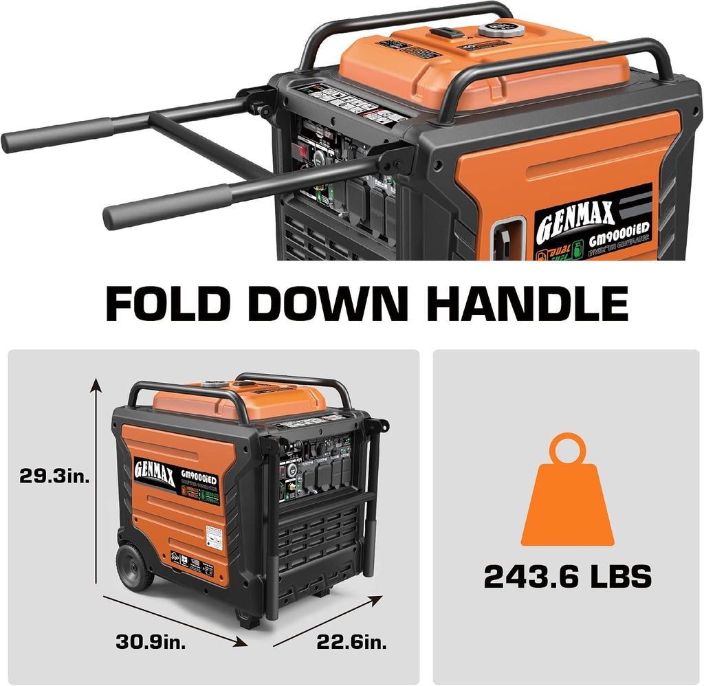 GENMAX Portable Generator, 9000W Super QuietDual Fuel Portable Engine with Parallel Capability, Remote/Electric Start, Ideal for Home backup power.EPA Compliant (GM9000iED)