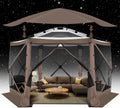 COBIZI Pop Up Gazebo Screen Tent Screen House for Camping, 12x12 Screen Room with Mosquito Netting, Hub Tent Instant Screened Canopy with Carrying Bag and Ground Stakes, Brown