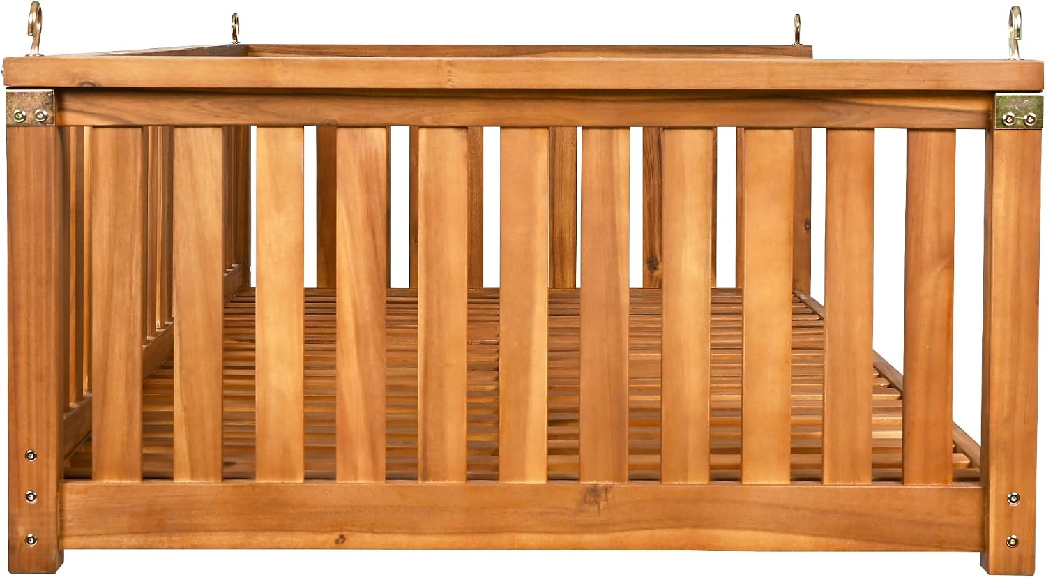 Minimalist 2-Person Acacia Wood Swing Bed, Patio Porch Swing with Ropes for Backyard Garden, Safe Sloped Design (Teak/Acacia)