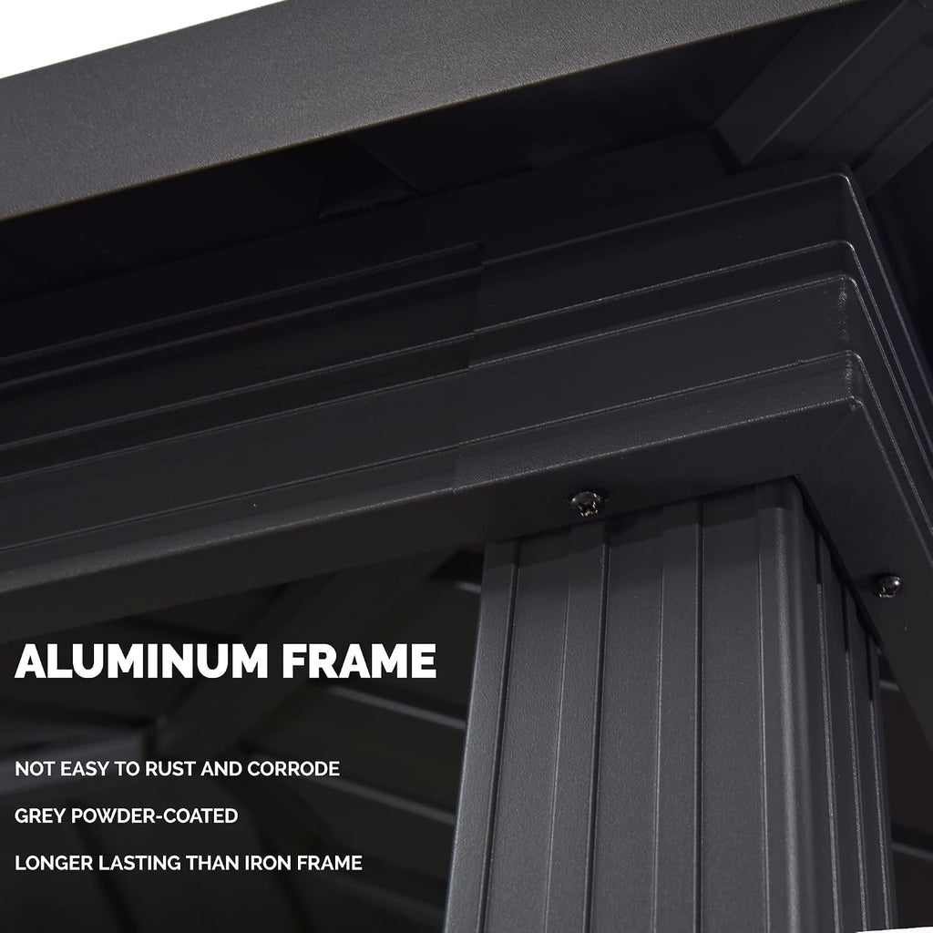 PURPLE LEAF 6.5' X 12' Hardtop Grill Gazebo for Patio Permanent Aluminum Barbeque Shelter with Ceiling Hook and Shelves Double Tiered Grey Outdoor BBQ Gazebo