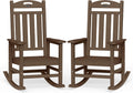 Oversized Outdoor Rocking Chairs Set of 2, High Back Porch Rocker Chair, HDPE All Weather Resistant Rocking Chairs for Patio, 380lbs Weight Capacity, Brown