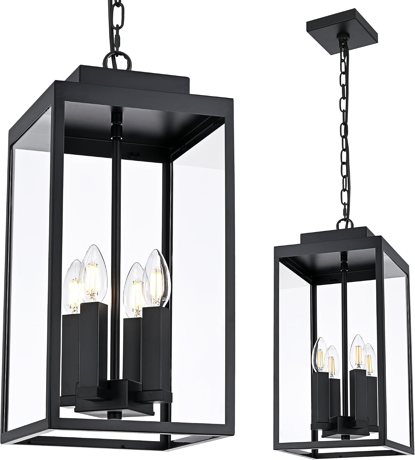 MELUCEE Large Outdoor Pendant Light Fixtures 4-Light, Farmhouse Exterior Hanging Lantern Porch Light, Black Hanging Lamp Ceiling Mount Outdoor Chandelier for Porch Patio Gazebo Entrance