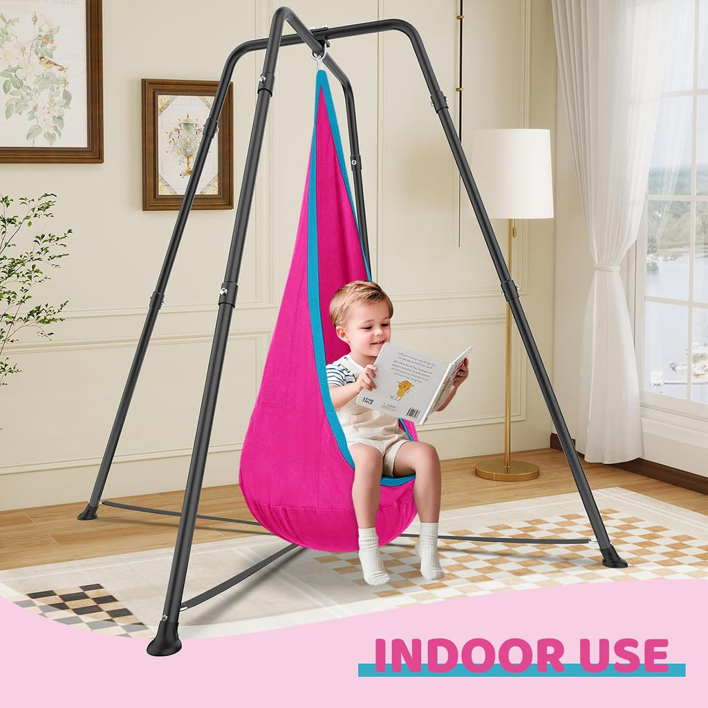 Swing Stand Frame with Sensory Pod Swings and Chair, Sensory Swing Set, X-Shaped Swing Frame, Heavy-Duty Metal Hammock Chair Stand for for Adults Indoor and Outdoor 330LBS(Pink)
