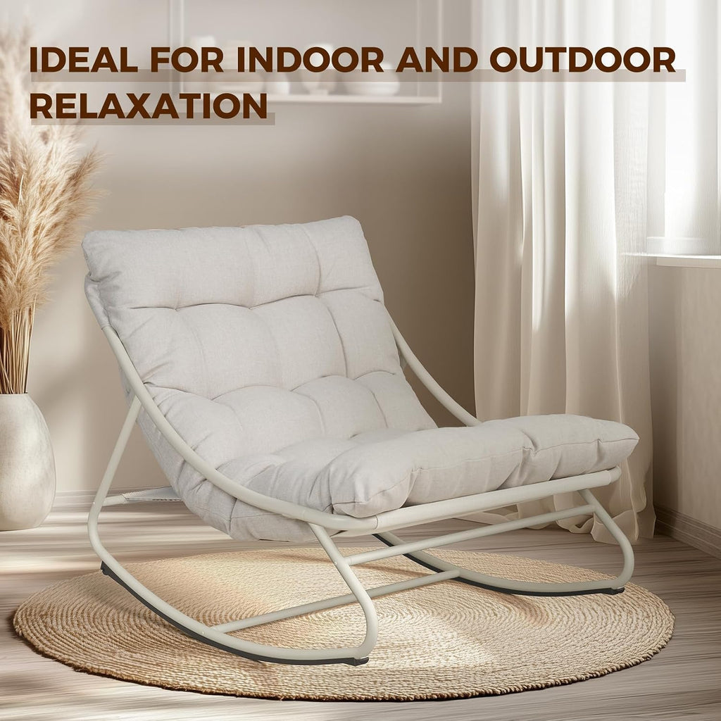 Grand patio Outdoor Rocking Chair, Metal Lounge Rocking Chair with Thick Cushion, Comfy Modern Rocker for Patio Porch Deck Backyard, Beige