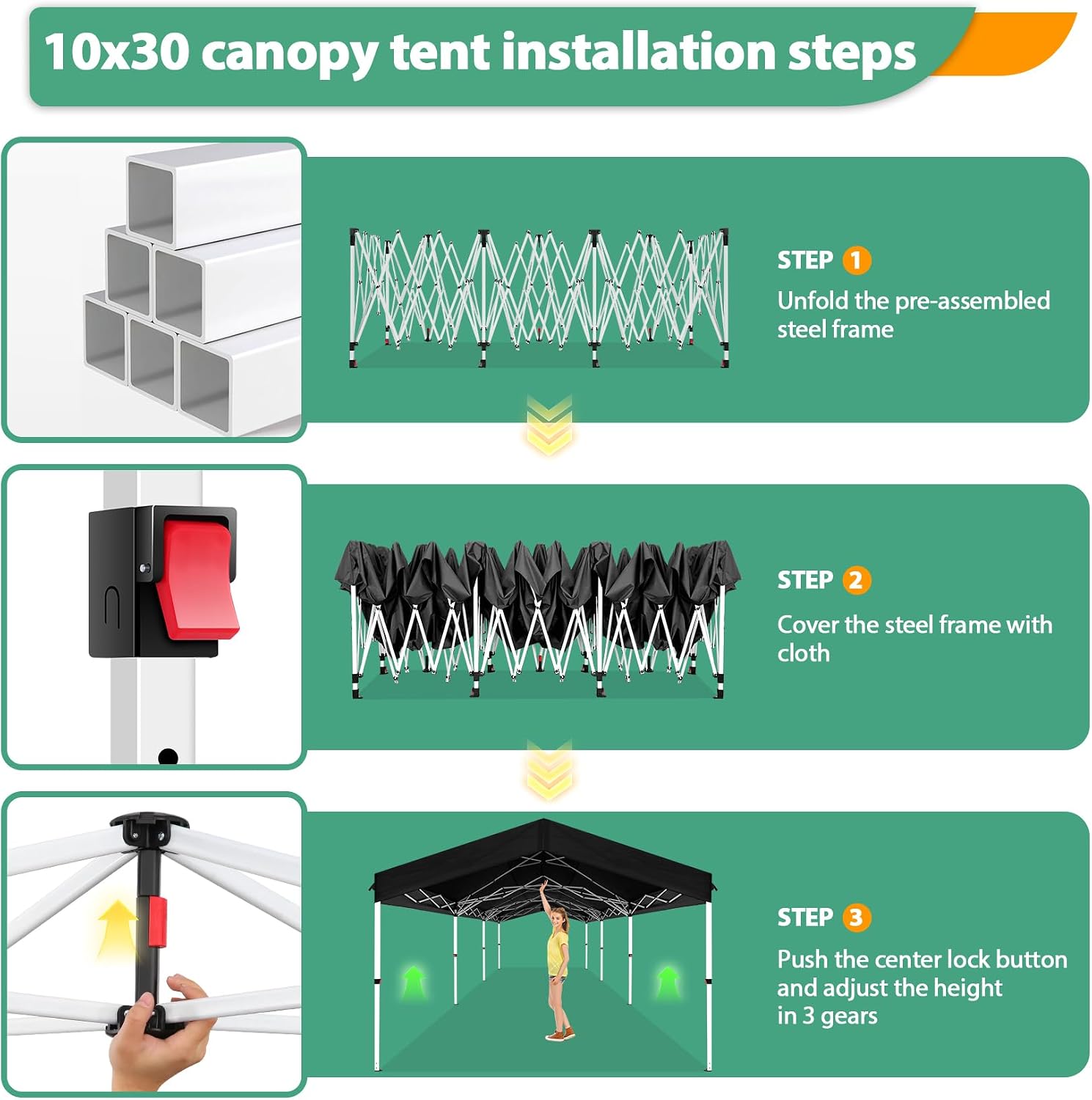 COBIZI 10x30 Party Tent with Wheeled Bag 10x30 Pop up Canopy with One-Push Setup, Outdoor Canopy with 3 Sidewalls Gazebo Event Shelter for Wedding Commercial with Sandbags,Waterproof & UPF50+, Grey