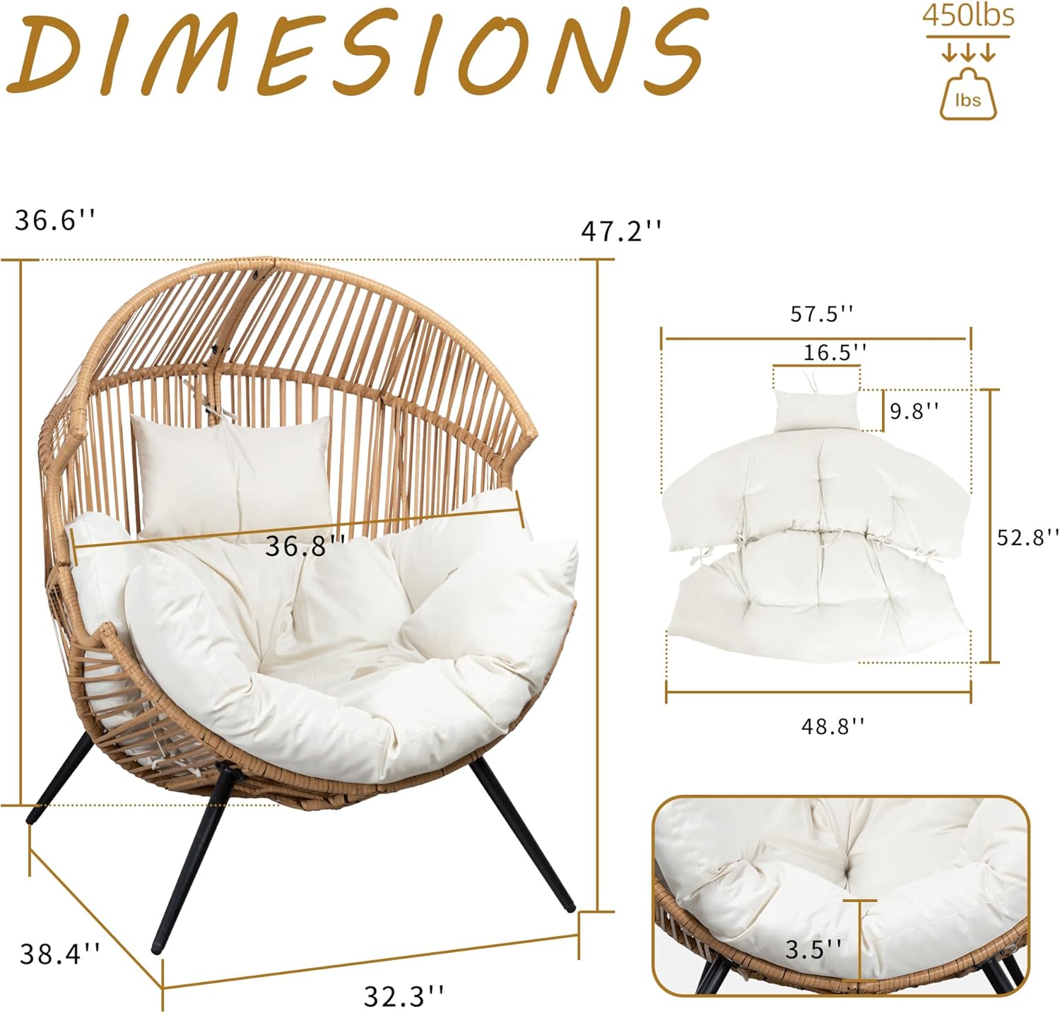 Shintenchi Wicker Egg Chair Outdoor Rattan Patio Chair with Cushion,Oversized Patio Lounge Chairs with Cushion Egg Basket Chair, Egg Seat for Indoor Living Room Bedroom Outside Patio Backyard Balcony