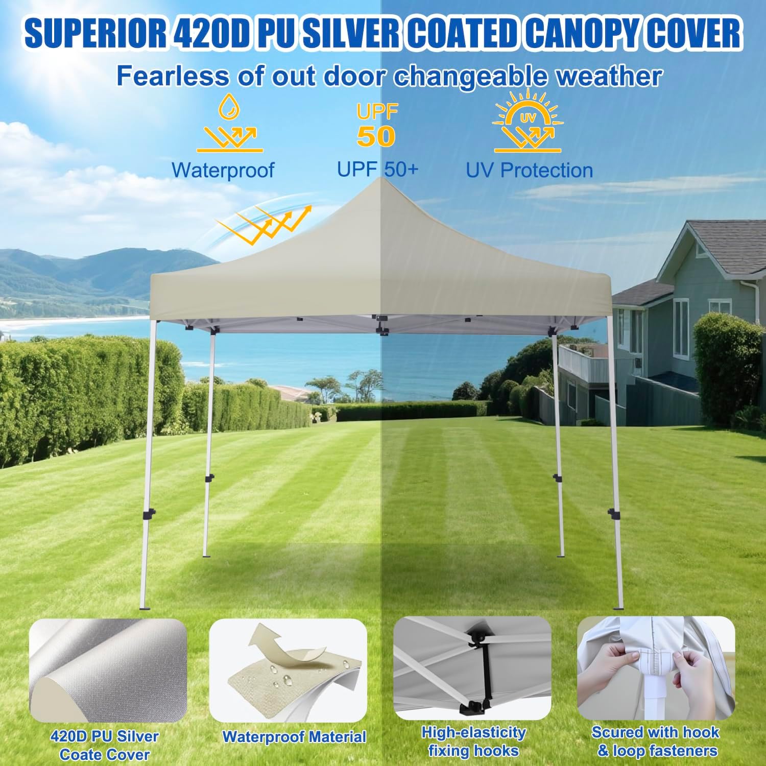 Yesker 10x10 Pop Up Canopy Tent with 4 Sidewalls Portable Folding Outdoor Canopy Easy Setup Gazebo Waterproof Instant Shelter Tent w Wheel Carry Bag sandbag for Events Parties Camping, Khaki Brown