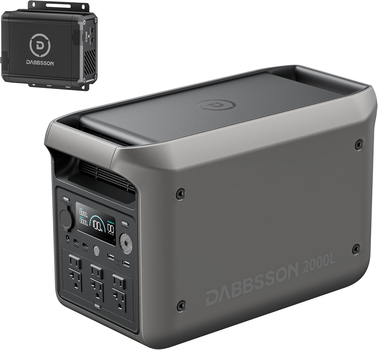 DABBSSON 2000L Solar Generator with Charger S, 2048Wh Semi-Solid LiFePO4, 560W Alternator Charger, 2200W AC x6, P-Boost 3300W, Compact&Lightweight, 1.3X Runtime, Portable Power Station for Camping/RV