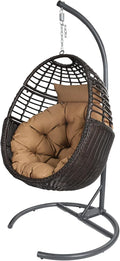 Hanging Egg Chair Hammock with Stand Wicker Rattan for Indoor Outdoor Patio Bedroom Swing with Steel Frame and Soft Cushion