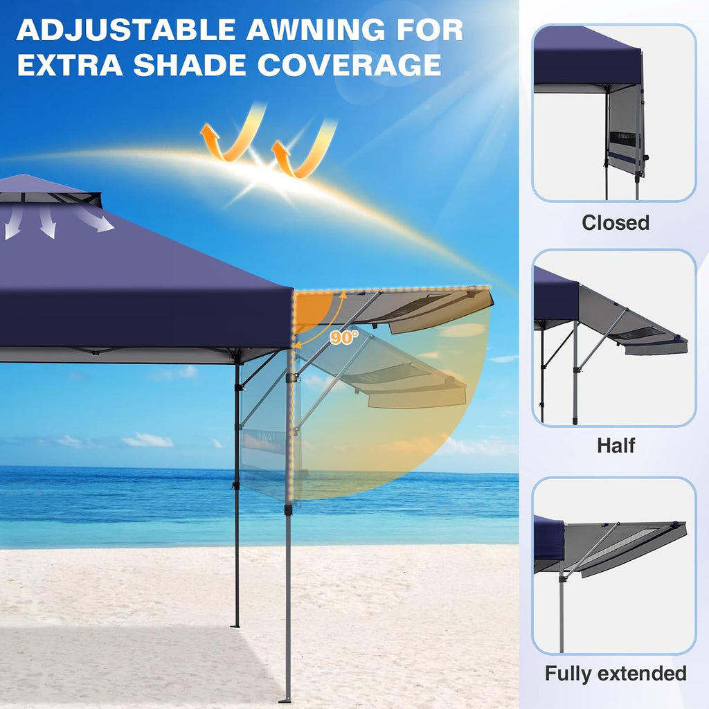 EAGLE PEAK 17x10 Pop up Gazebo Canopy Tent Outdoor Instant Canopy Shelter with Adjustable Dual Half Awnings (Blue)