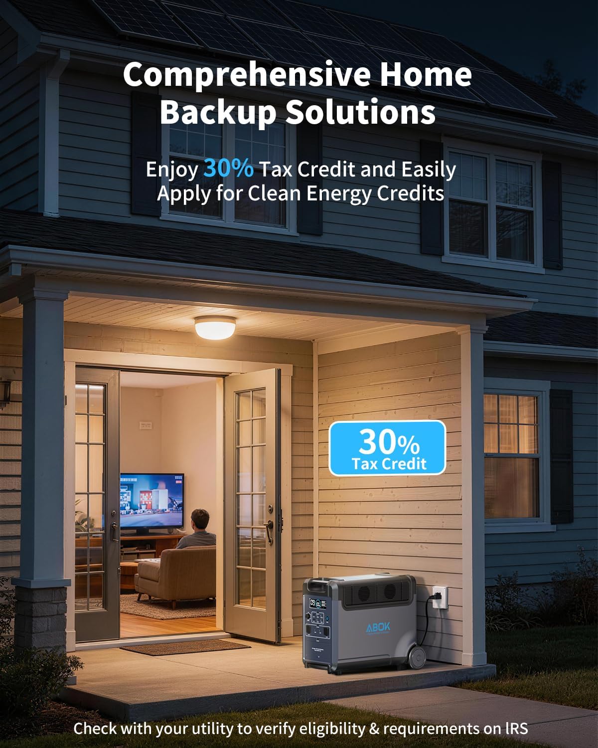 ABOK Ark3600 Portable Power Station with 200W Solar Panel, 3840Wh LiFePO4 Solar Generator Kit, 3600W AC Output, 2000W Max Fast Solar Input, Home Battery Backup for RV, Off-Grid, Power Outages
