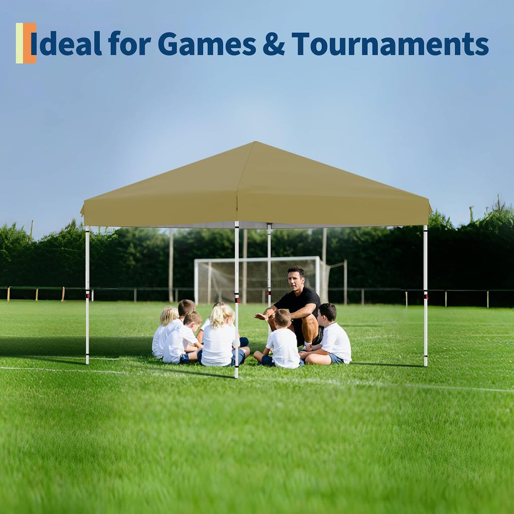 10x10FT Instant Pop Up Canopy Tent with 1 Side Wall, Heavy Duty Canopy Set, Waterproof and UV Protected Tailgate Tent for Outdoor Events (Khaki)